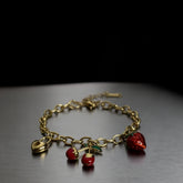 Cherry Strawberry Heart Charm Chain Bracelet